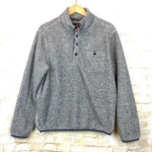 True Grit Shag Sherpa Fleece Pullover Mens M Gray Melange Snap Button Gorpcore